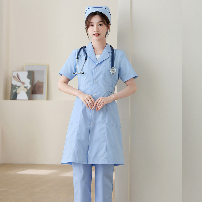 美斯尼蓝色护士服长袖薄款春秋装夏装医师服药店美容院护工工作服