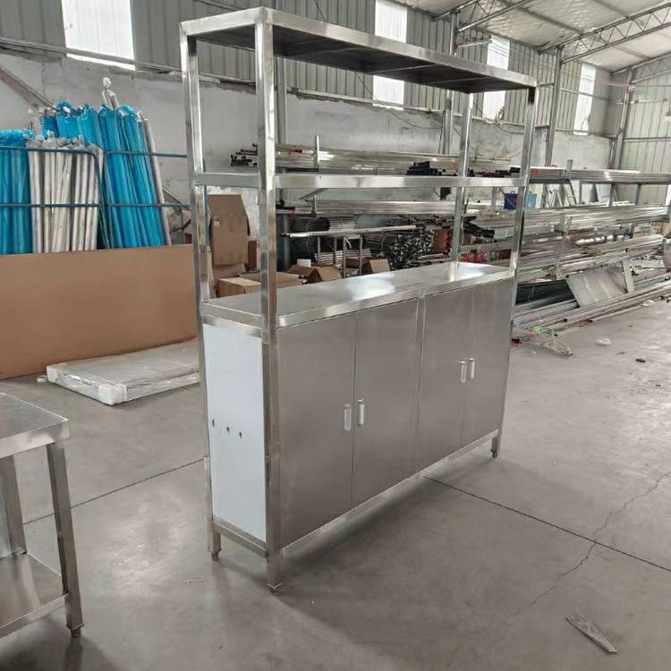 防锈防水不锈钢案板加厚双层厨房切菜台四门碗柜内部空间大