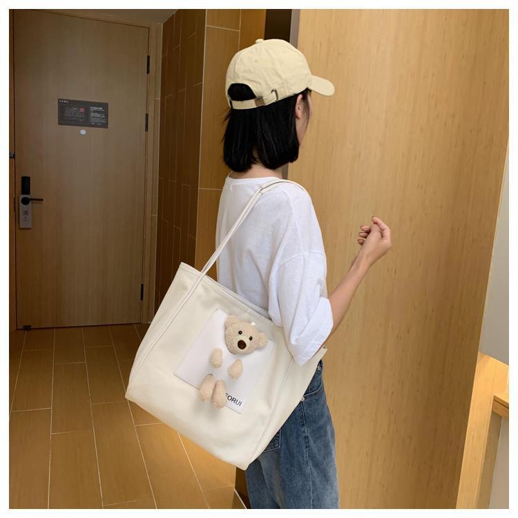 富源时尚潮流休闲大容量帆布袋暗扣手提单肩托特包淑女风工厂直销
