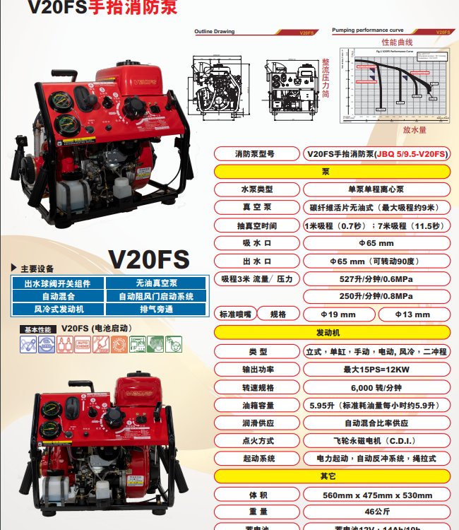 TOHATSU东发消防泵消防车手抬机动泵日本***森林消防灭火泵 V20FS手机动消防泵V20FS
