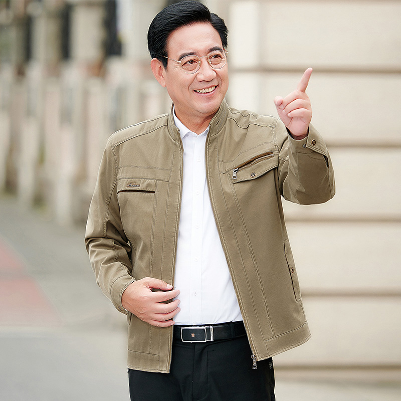 休闲拉链外套男立领夹克男2024秋冬新款爸爸抗皱商务防水休闲外套