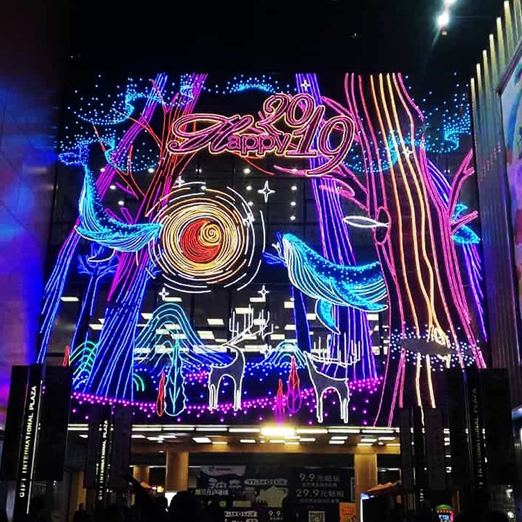 灯饰画 楼体造型 商场酒店墙体亮化 夜景玻璃墙灯饰 LED户外灯具