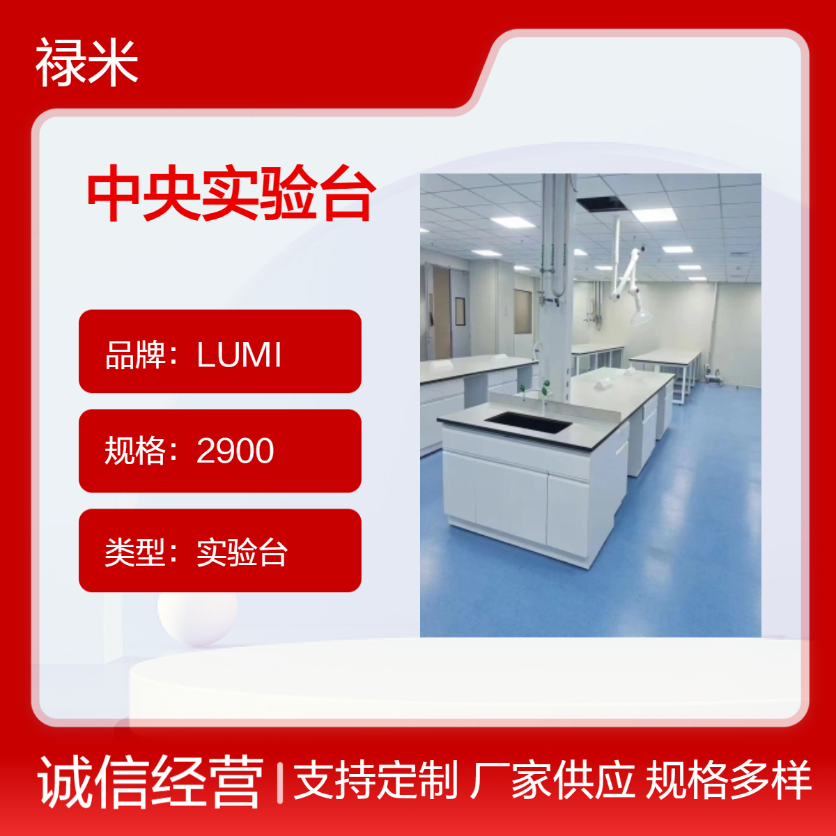 LUMI 全钢结构中央实验台 耐酸碱腐蚀经烤漆处理