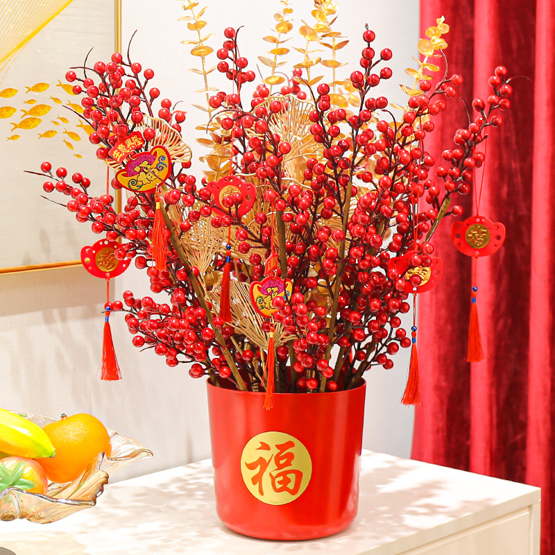 红果福桶新婚装饰品新年春节喜庆摆件客厅电视柜乔迁新居之喜礼物