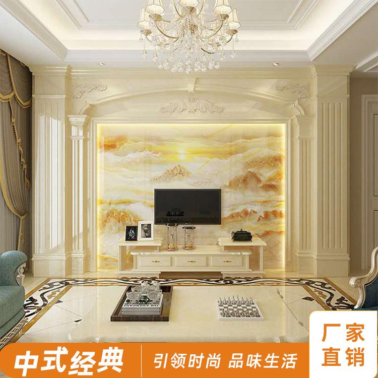 欧式岩板电视背景墙瓷砖客厅大理石简约别墅复古罗马柱影视背景墙