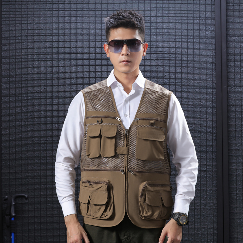 V领锦纶多口袋工装马甲 户外马夹 工作服团体服饰定制 透气背心