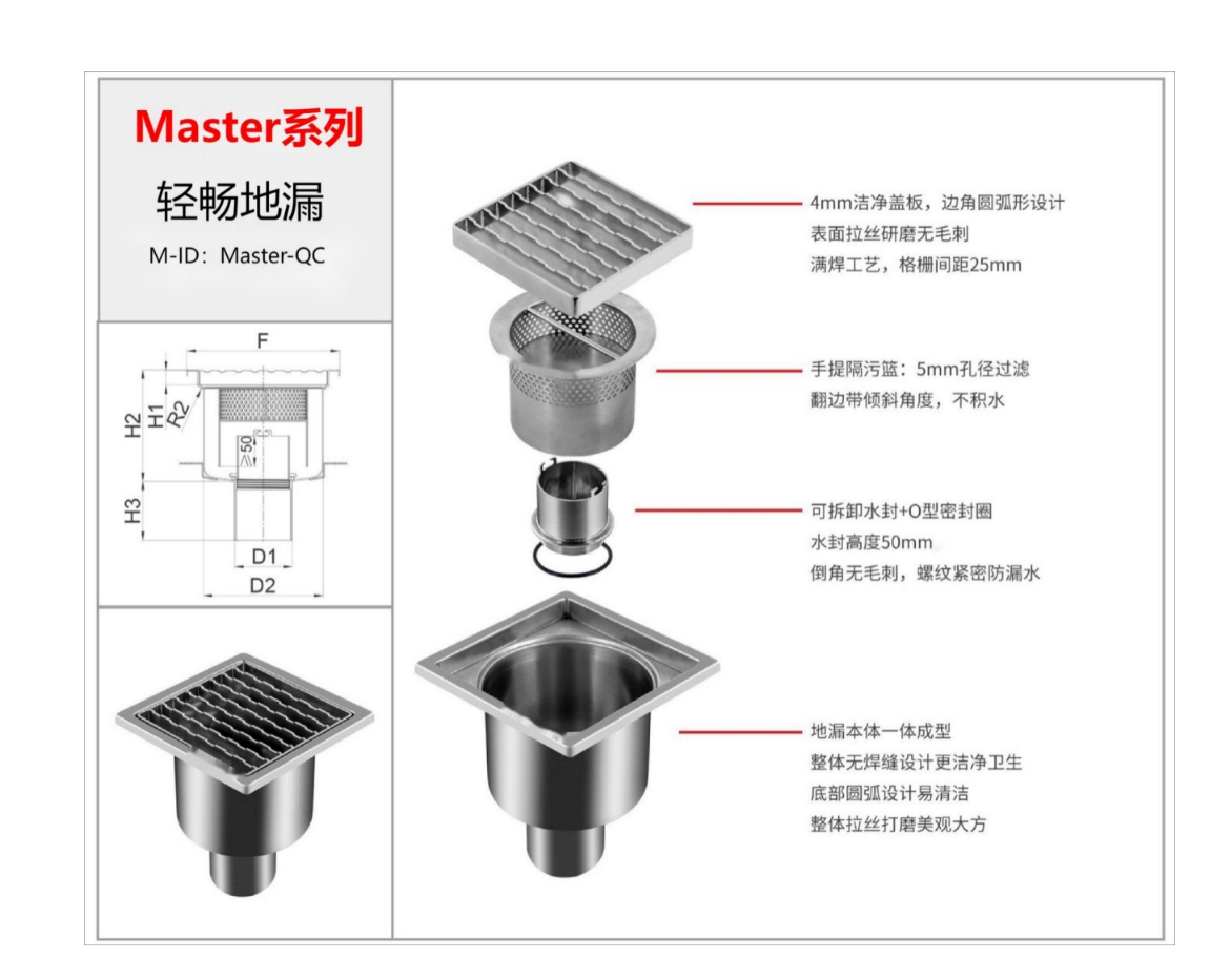 不锈钢工业地漏 超强过滤隔渣功能 防臭防鼠虫防堵抑菌防腐