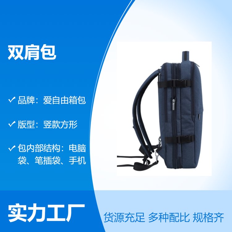 爱自由箱包 商务风格双肩背包 竖款方形拉链双肩包 均码