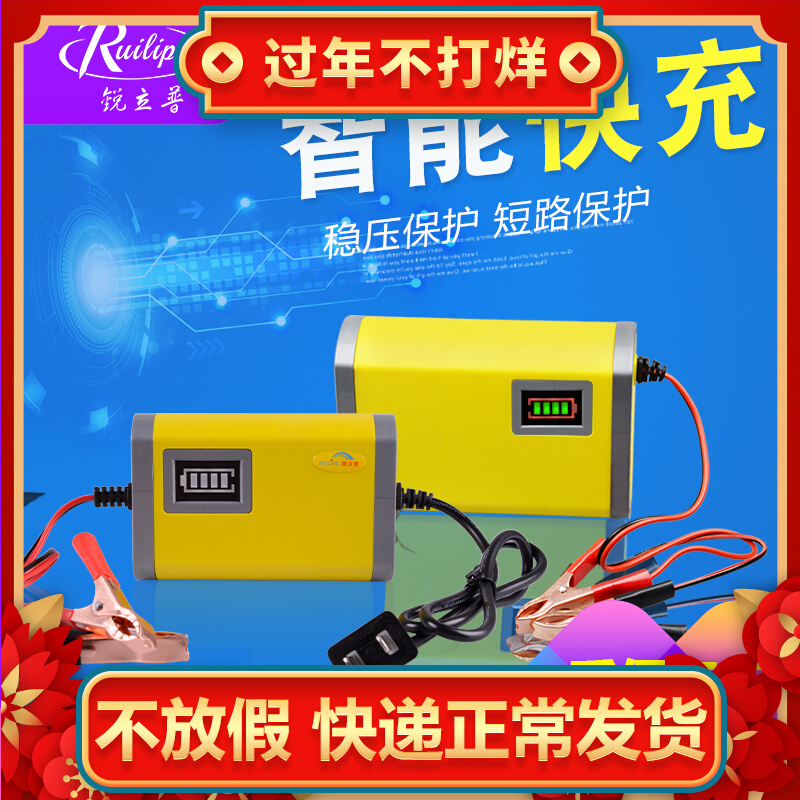 锐立普 12v充电器摩托车电瓶充电器汽车干水铅酸蓄电池充电器