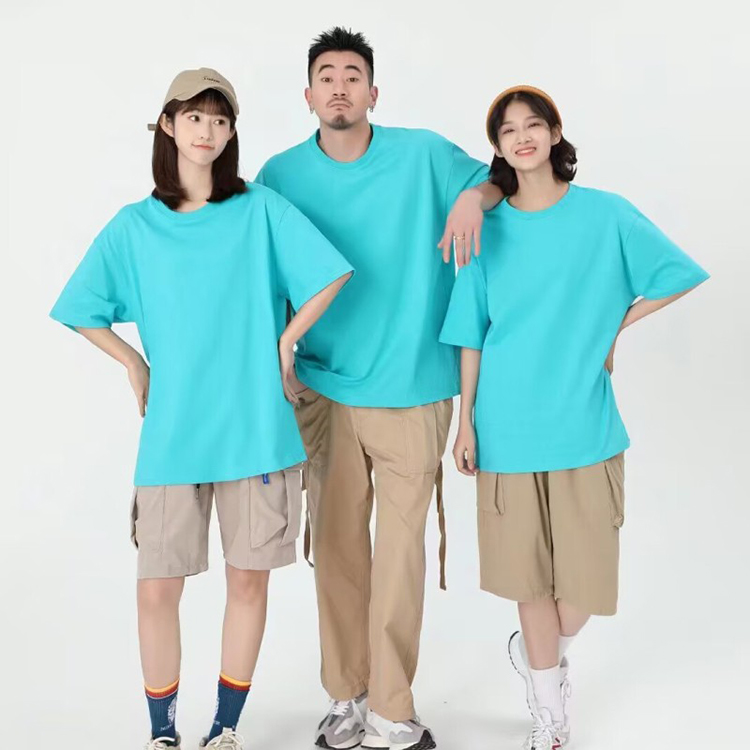 广告衫T恤纯棉圆领短袖 宽松溜肩印图案LOGO个性diy班级聚会服