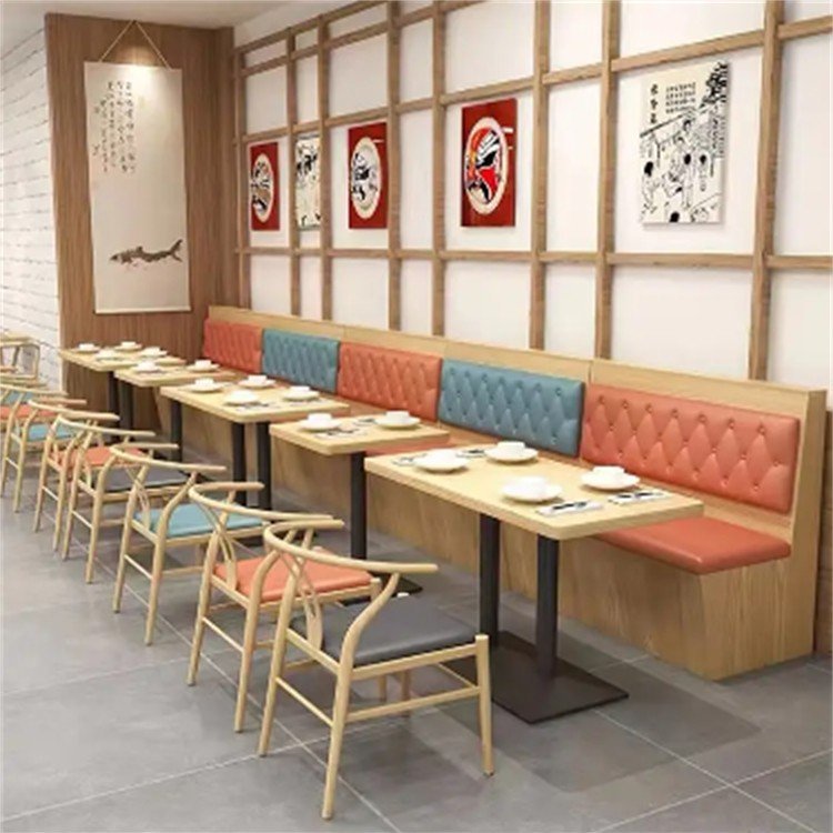 奶茶店咖啡厅桌椅组合 火锅店餐桌椅 烤肉店靠墙卡座沙发