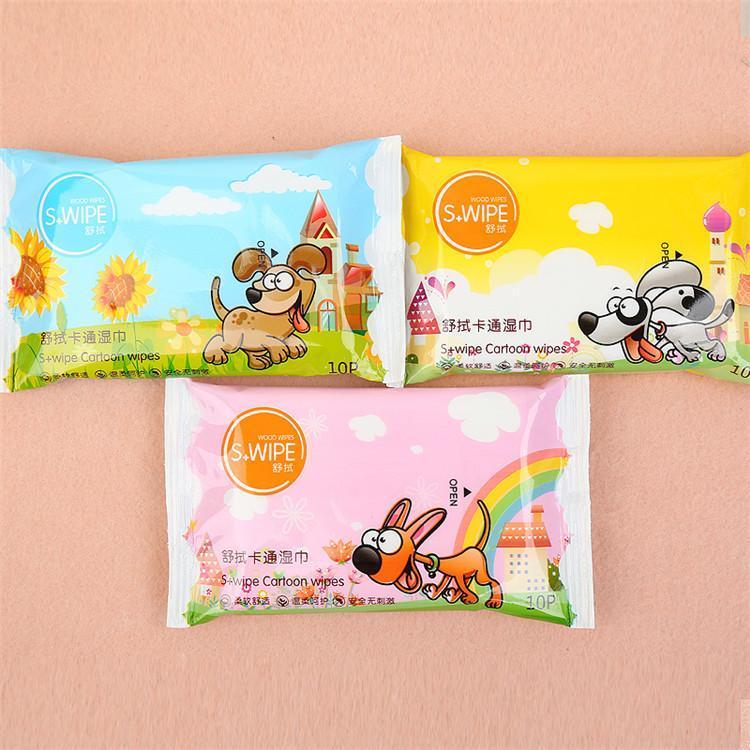 卡通清洁湿巾10片装抽取式便携小包一次性湿纸巾厂家批发定制