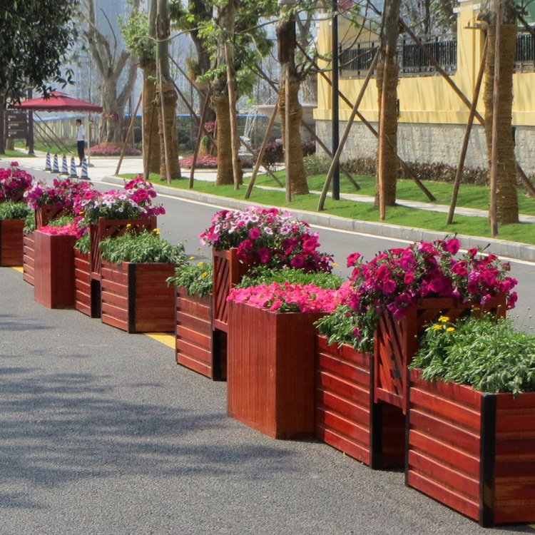 户外防腐木花箱 全实木隔离盆摘花盆 市政道路景观花钵加工定制