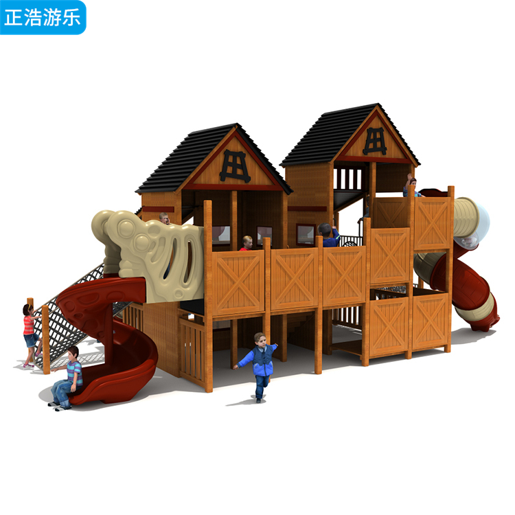 正浩 儿童拓展木质攀爬架组合滑梯 户外非标造型游乐设备