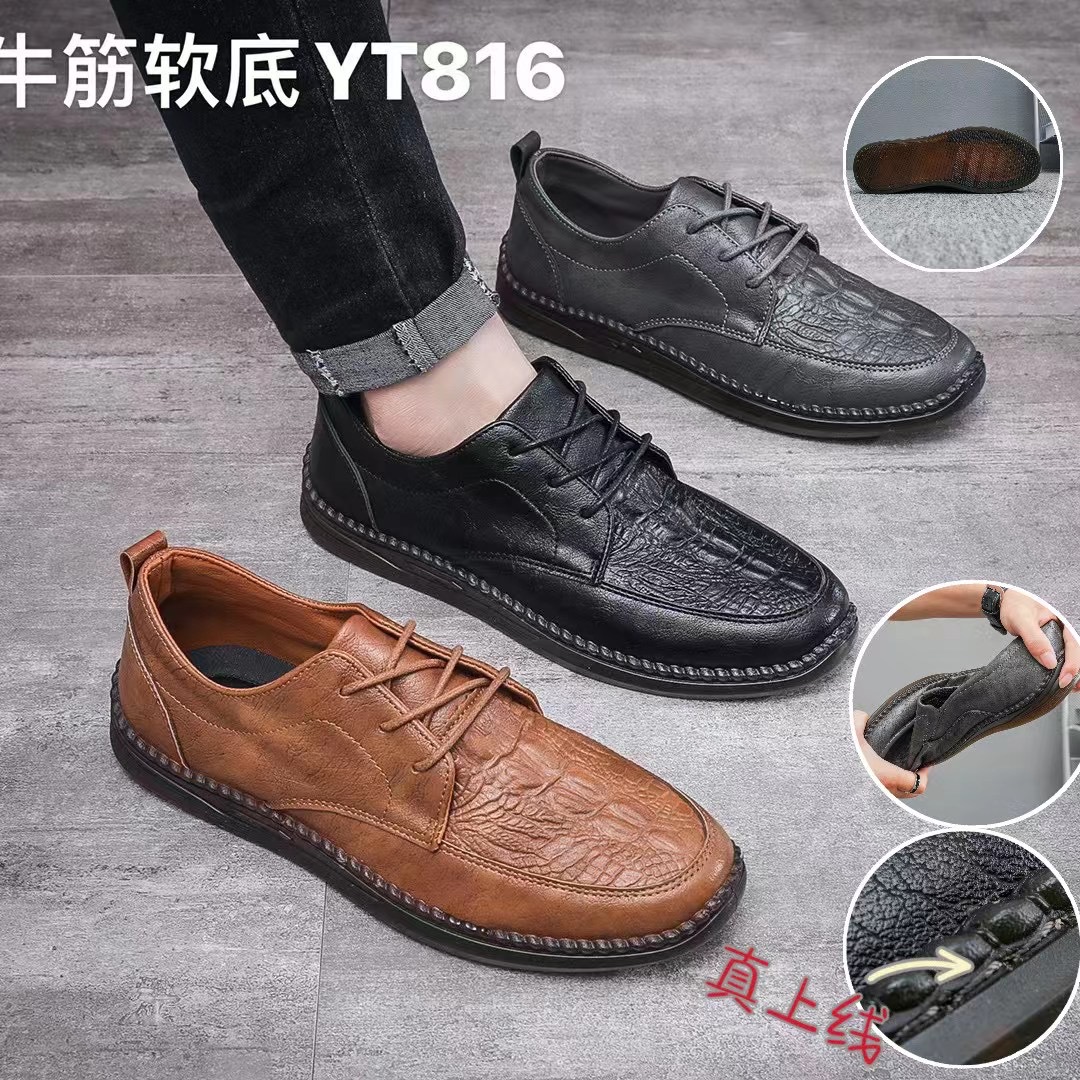 2023男士头层牛皮鞋批发外贸真皮豆豆鞋跑江湖摆地摊商务休闲皮鞋