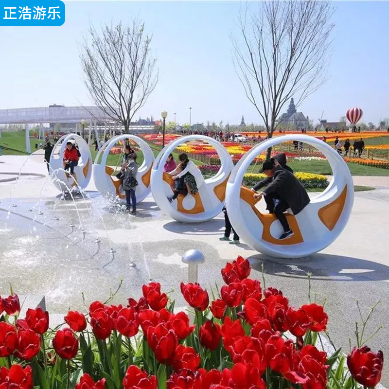 公园脚踏喷水车 户外无动力互动发光喷水自行车 骑行喷水单车