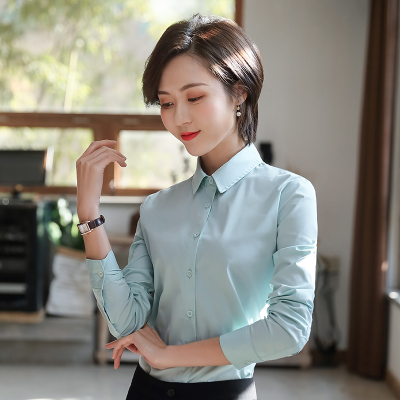 依佰易通勤修身长袖衬衫办公客服衬衣定制工厂可来料加工DY2-8031