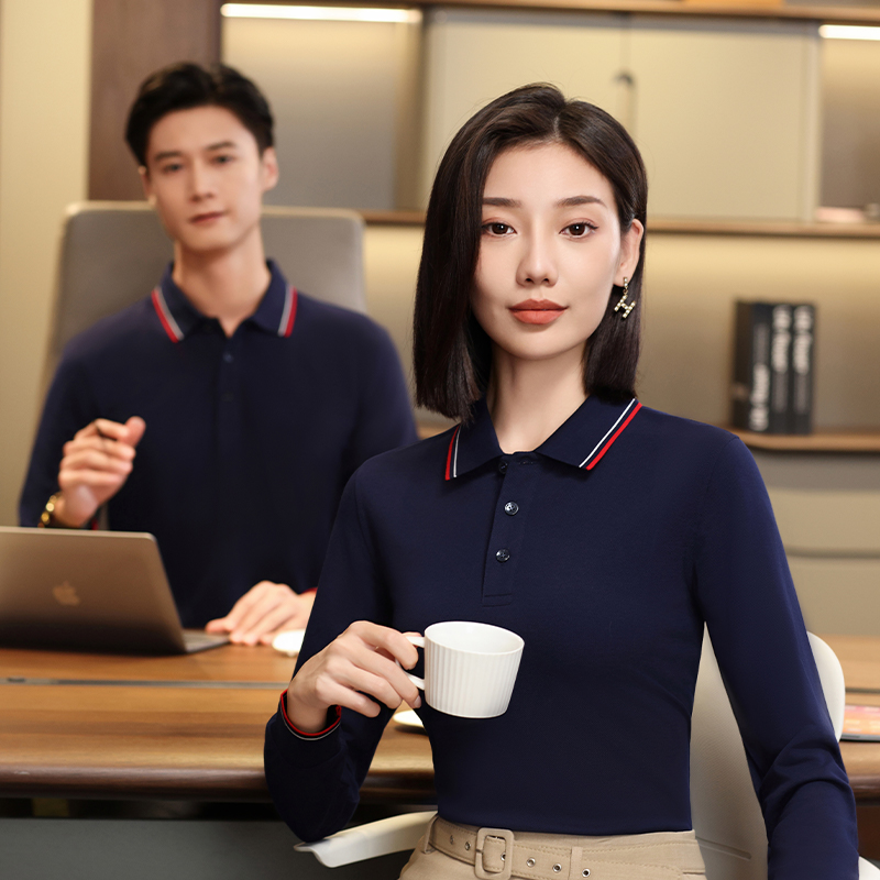 水洗棉翻领长袖企业活动广告衫polo衫定制装修装饰工作服文化衫