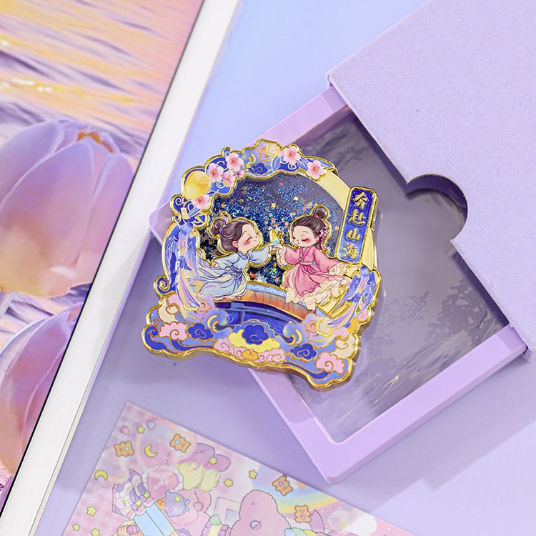 新款流沙冰箱贴 情人节题材 锌合金磁吸贴 创意旅行纪念品定制