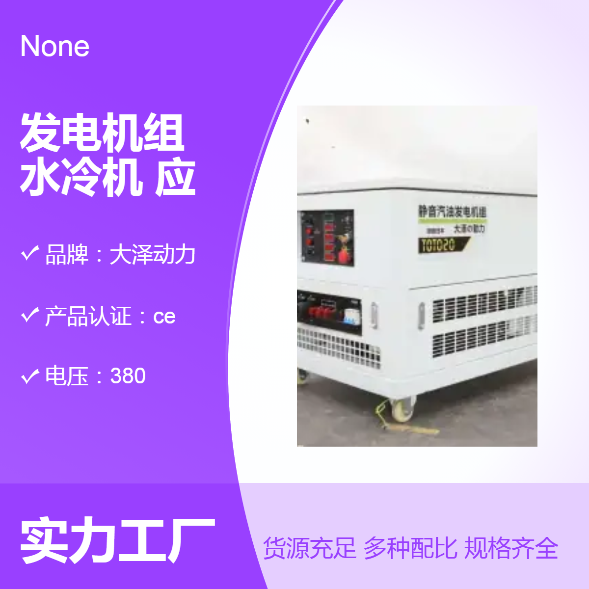 20千瓦汽油发电机组大泽动力，四缸水冷机，户外应急电源，TOTO20