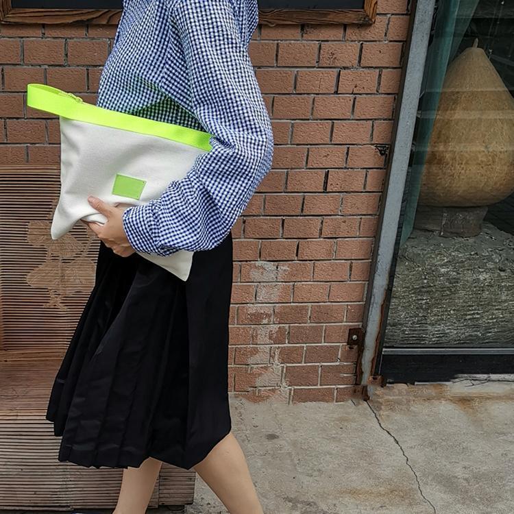 富源荧光绿色帆布袋手提时尚简约环保化妆包