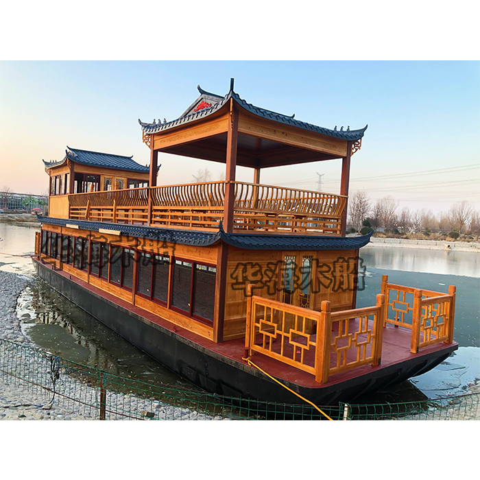 水上双层餐饮船 电动仿古木船 玻璃钢画舫船 华海款式多样