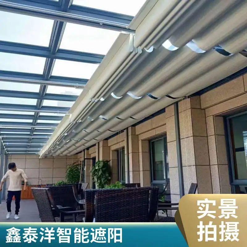 展厅采光顶电动天棚帘 阳光房 玻璃房顶隔热天幕帘 遮光防晒 现代简约