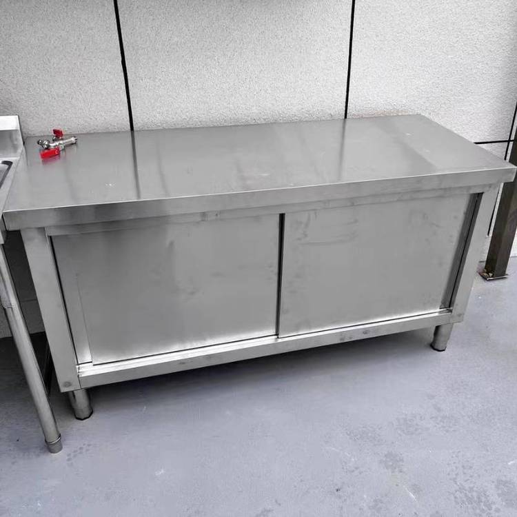 304不锈钢工作台对开门操作台带滑道碗碟柜加厚板材可定制