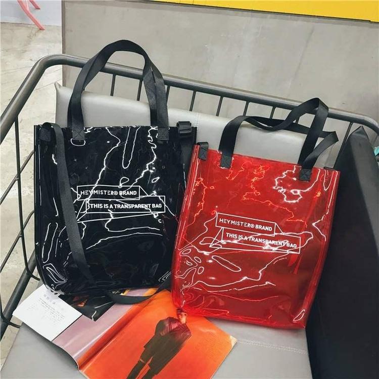 富源透明帆布袋简约大容量果冻包手提单间袋女包帆布防水塑工厂直销
