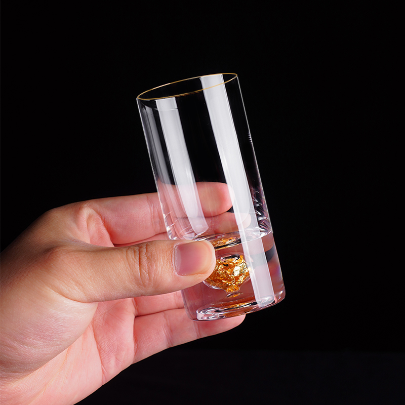 二两白酒杯水晶玻璃家用100ml刻度杯子分酒器高档金箔套装