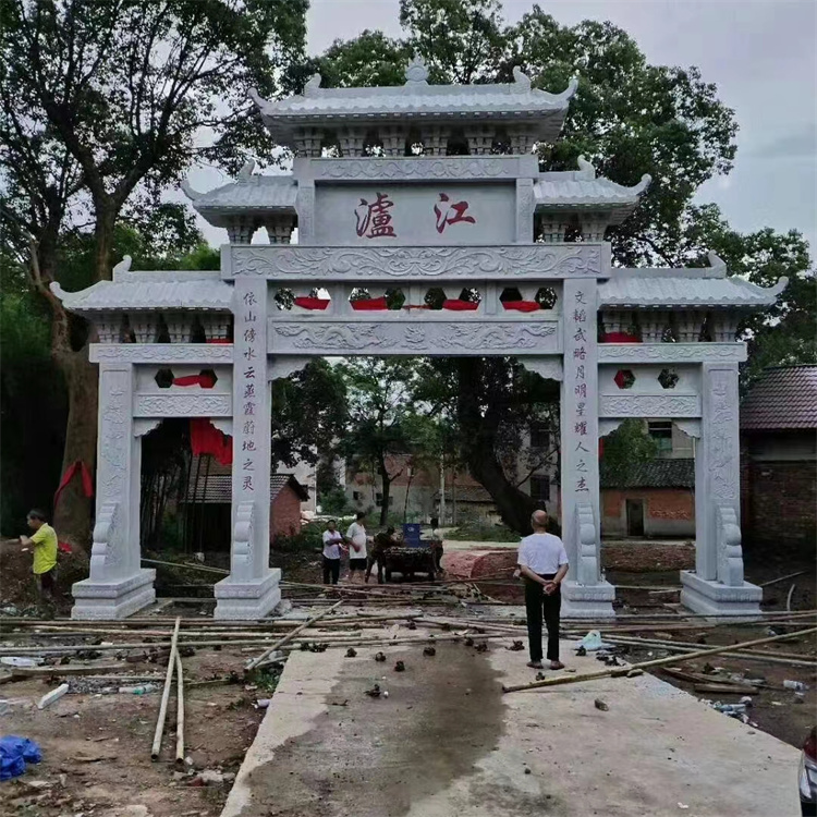 石雕牌坊 花岗岩石牌楼 芝麻白石门楼 古镇石门 厂家加工