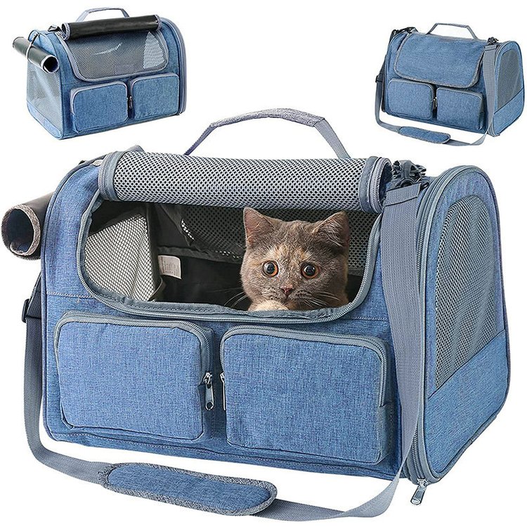 跨境新款宠物外出牛津布猫包折叠宠物包单肩斜跨猫狗手提包