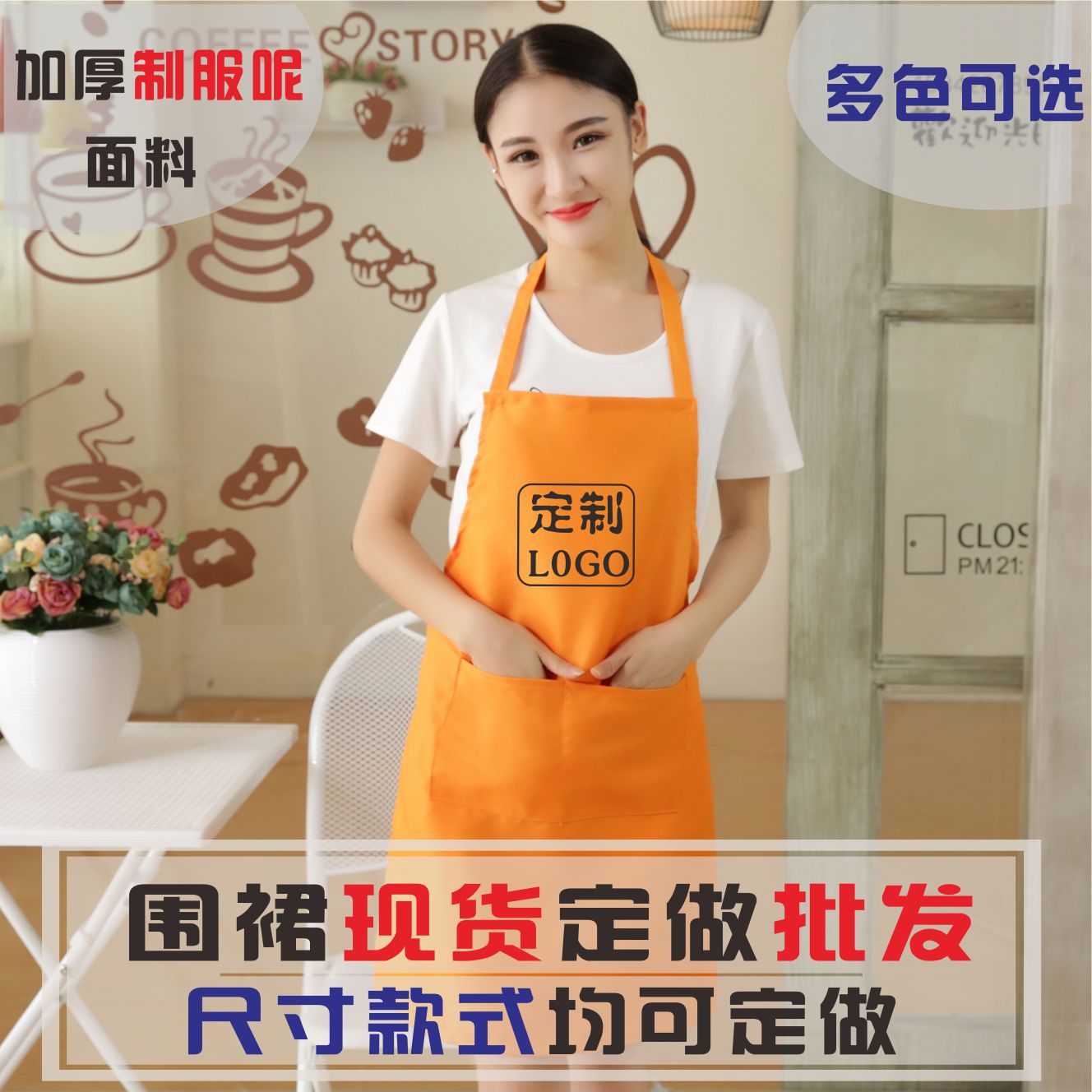 厨房防水广告围裙定制印字 工作服批发礼品印logo 韩版定做