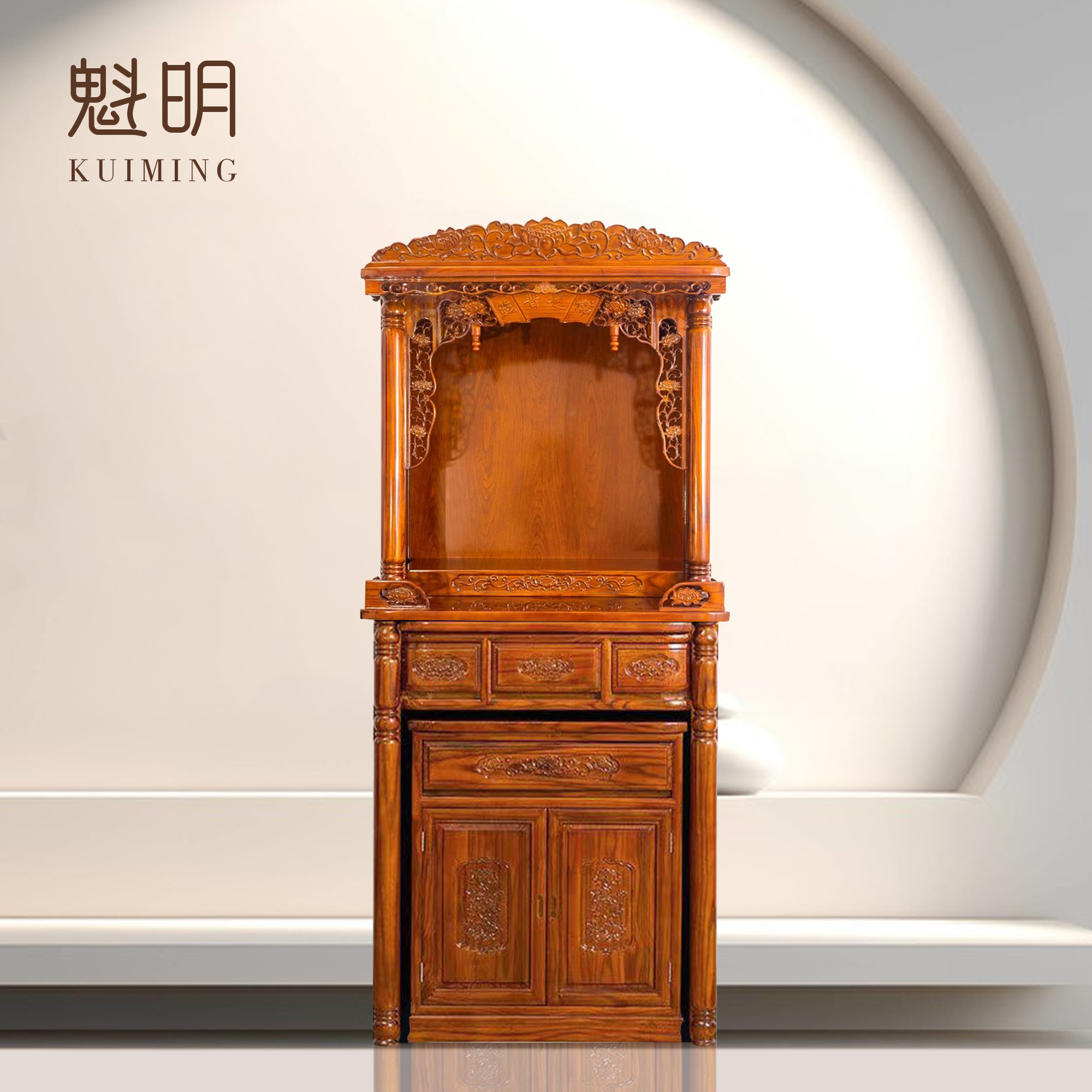 魁明 实木佛龛 家用供台 中式佛柜 带门佛台 神龛立柜