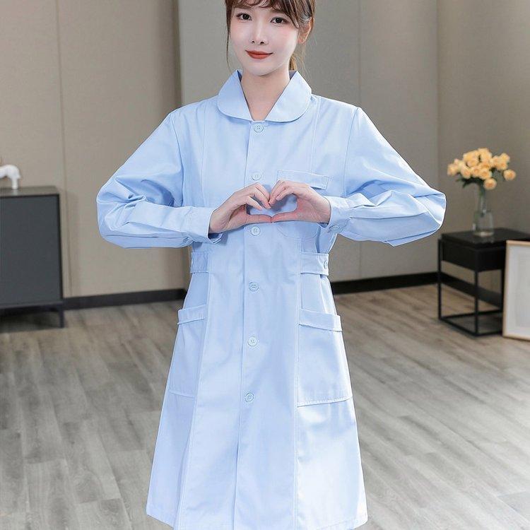 美斯尼娃娃领护士服定制 药店蓝色长袖两件套医护服定做分体套装