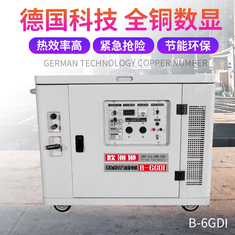 欧洲狮动力6KW静音汽油发电机 B-6GDI 便携式单三相220/380V电启动