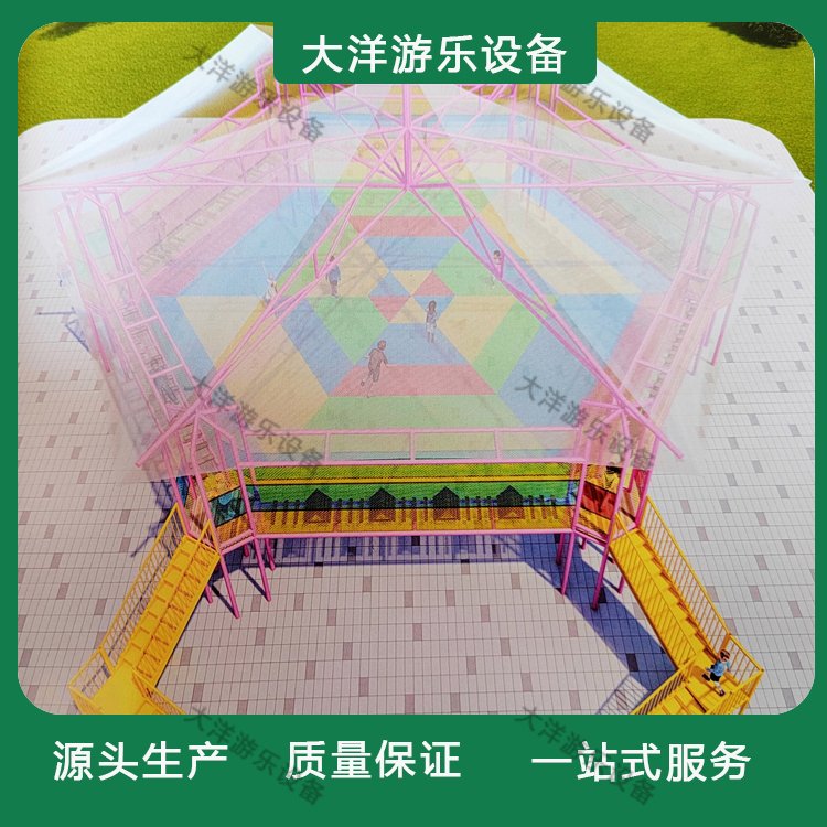 户外无动力游乐园攀爬网设备拓展训练六角魔网蹦床