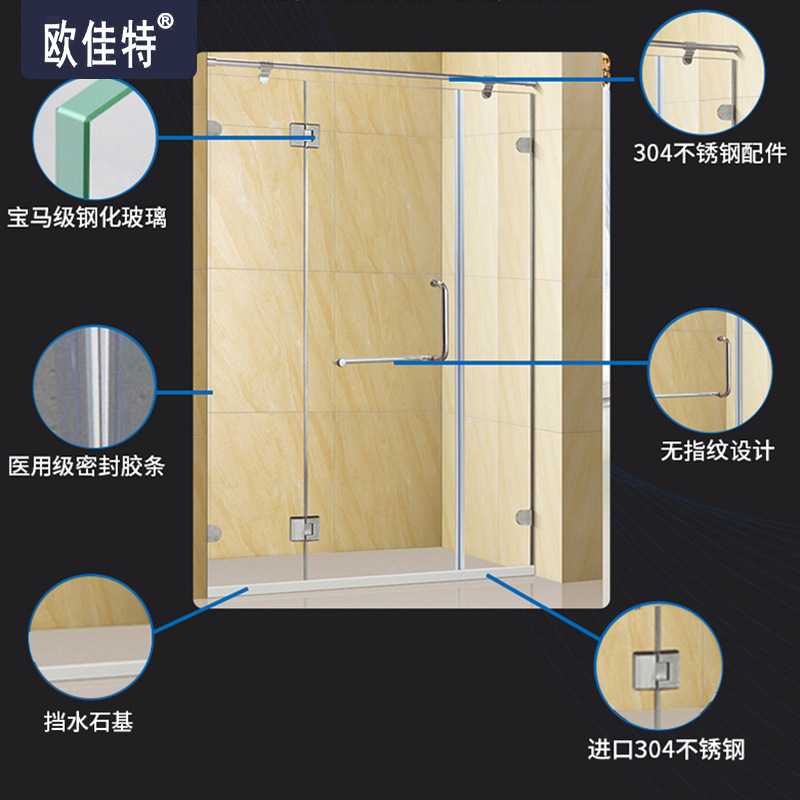 酒店浴室一字形隔断干湿分离 家装卫生间玻璃推拉门