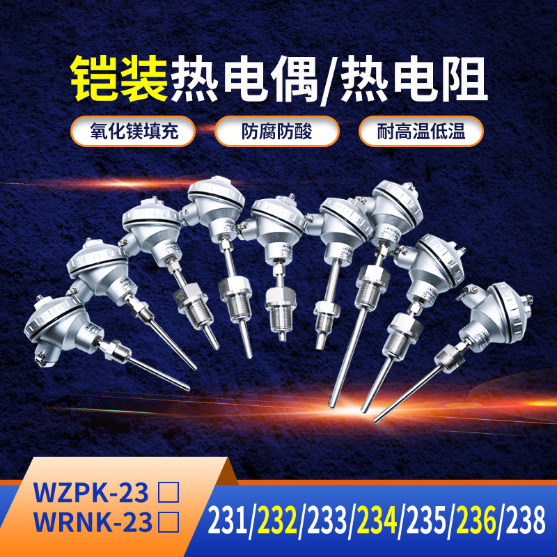 三畅 锅炉铠装热电阻卡套式WZPK2-333测温精准防腐温度传感器pt100