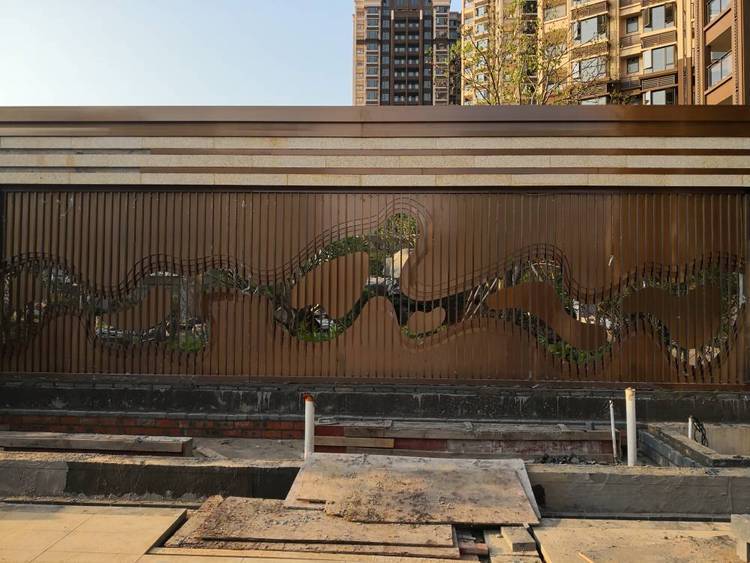 金属方通艺术景墙 牌匾 铝 铜精雕镂空 山水画 超大落地格栅