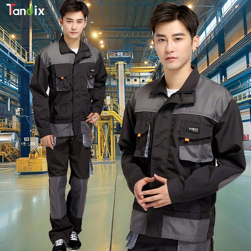 灰色背带工作裤韩版多口袋工具长袖工作服套装定制汽修连体背带裤
