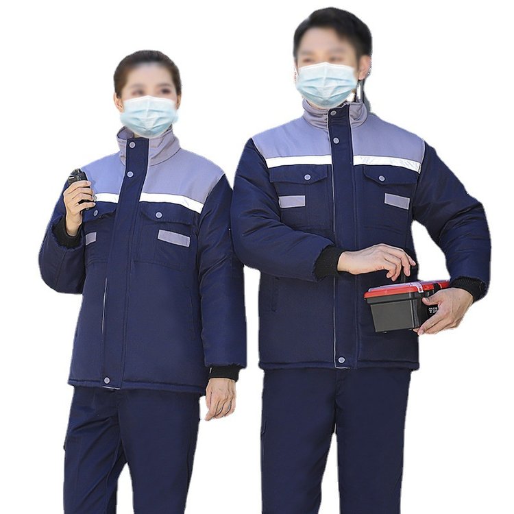 秋冬季棉服劳保工作服 反光条工装 汽修工厂加厚棉衣防寒服批发