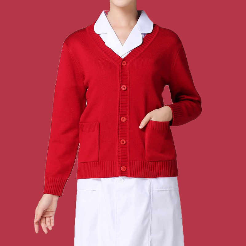 博尔雅护士毛衣女加绒加厚开衫外套秋冬保暖针织护士服工作服