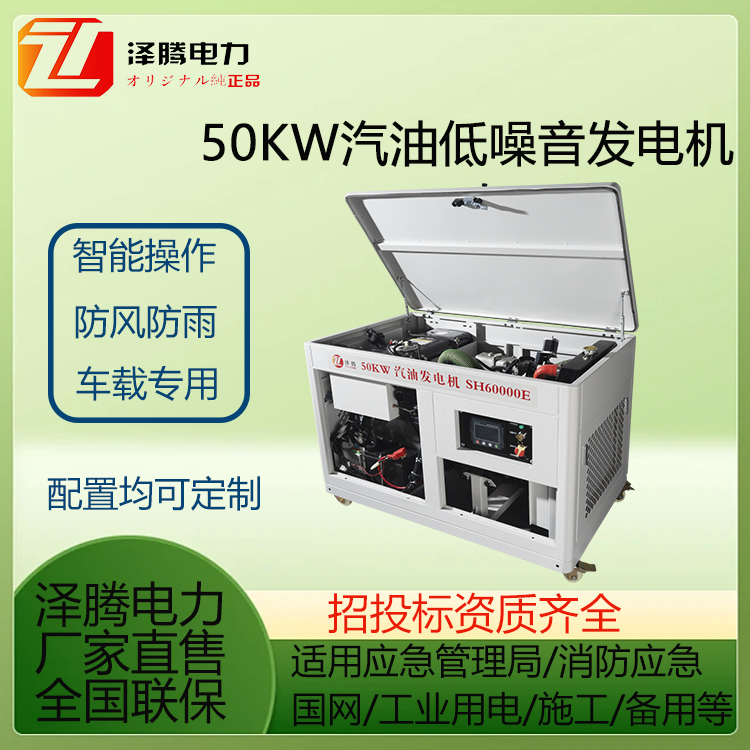 50KW低噪音汽油发电机 SH60000E 应急设备 纯铜电机 性能稳定 车载