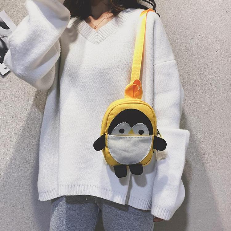 富源企鹅帆布袋2020可爱少女帆布包个性企鹅潮百搭儿童单肩斜挎包工厂直销