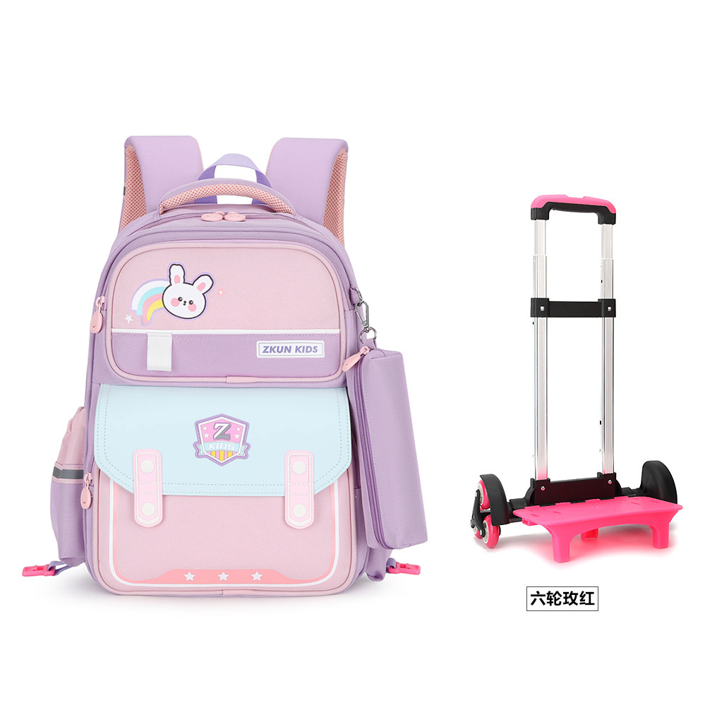 卡通轻便超轻三年级小学生拉杆书包厂家定做