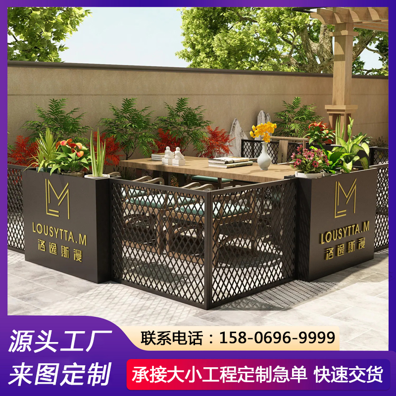 户外铁艺花箱围栏隔断金色黑色咖啡厅绿化装饰金属花槽