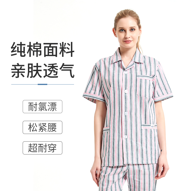 女款病号服 医院住院病员服灰红条夏装短袖病人服 美斯尼专业工厂
