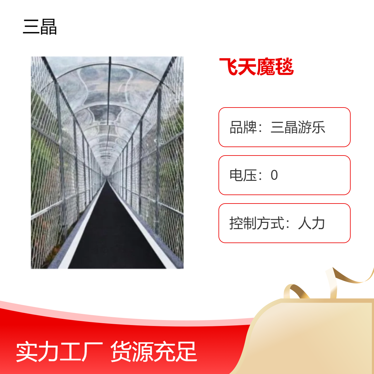 三晶游乐网红桥飞天魔毯人力控制3岁以上适用游乐设施