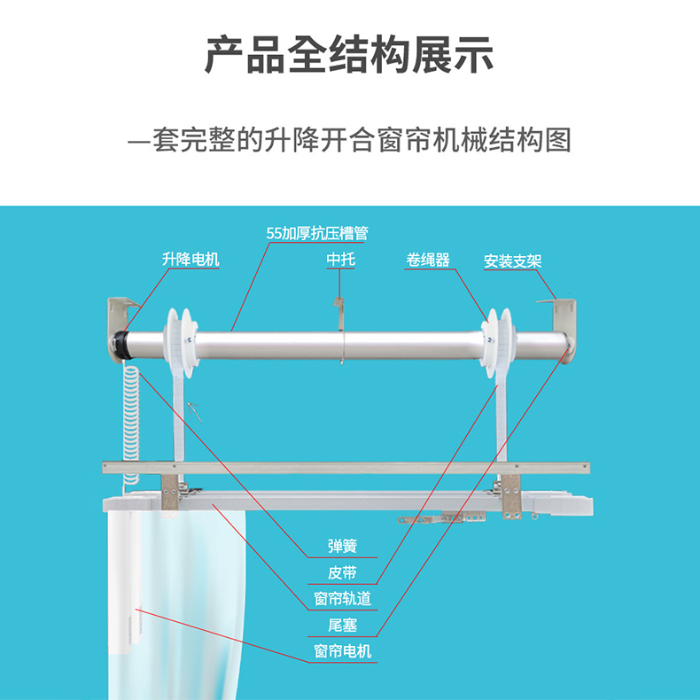 杜亚电动升降别墅复式楼高窗开合帘轨道批发智能窗帘小米语音控制